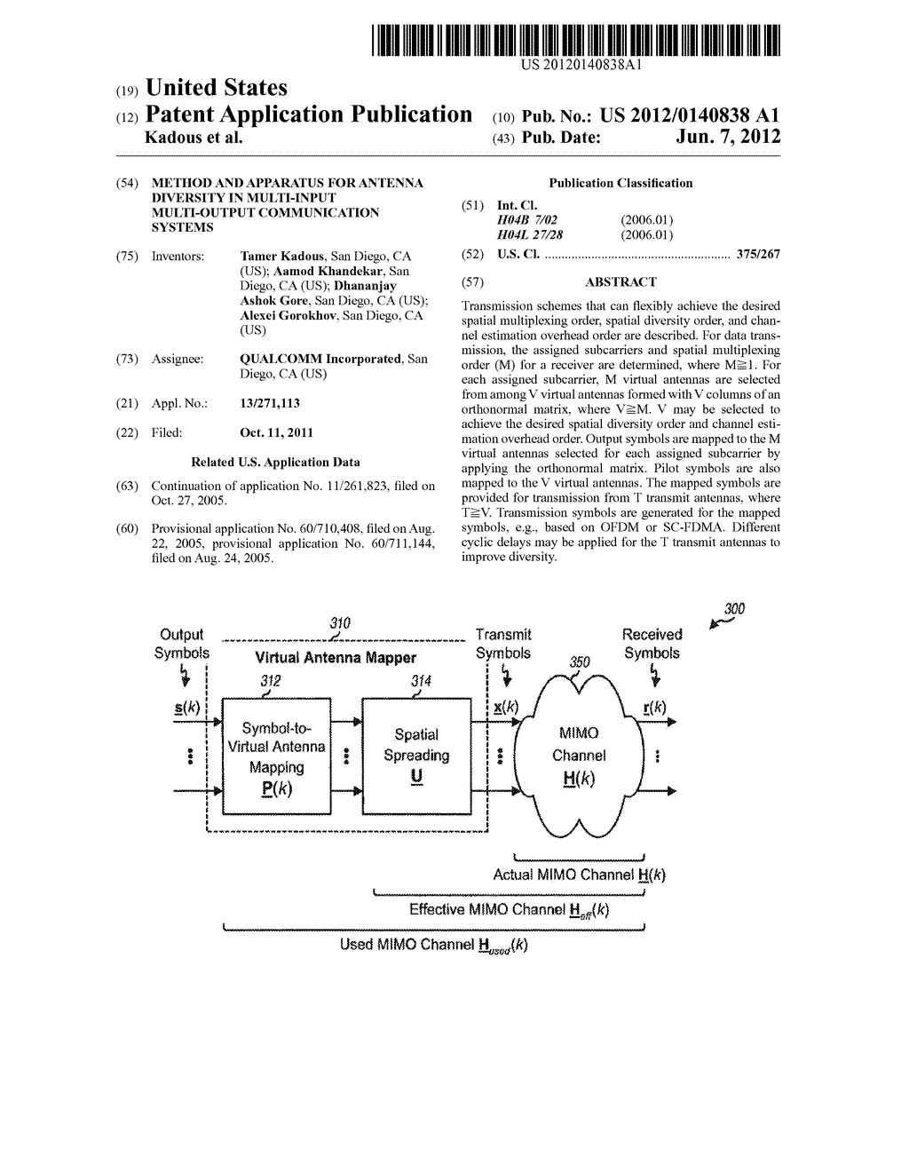 METHOD AND APPARATUS FOR ANTENNA DIVERSITY IN MULTI-INPUT MULTI-OUTPUT     COMMUNICATION SYSTEMS - diagram, schematic, and image 01