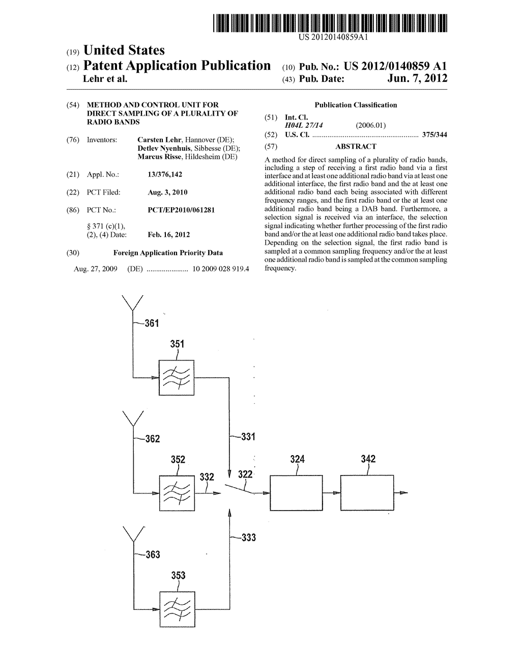 METHOD AND CONTROL UNIT FOR DIRECT SAMPLING OF A PLURALITY OF RADIO BANDS - diagram, schematic, and image 01