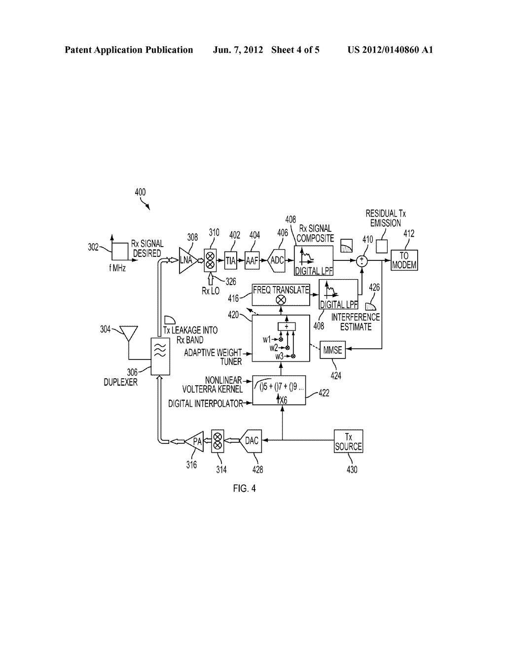 NON-LINEAR ADAPTIVE SCHEME FOR CANCELLATION OF TRANSMIT OUT OF BAND     EMISSIONS - diagram, schematic, and image 05