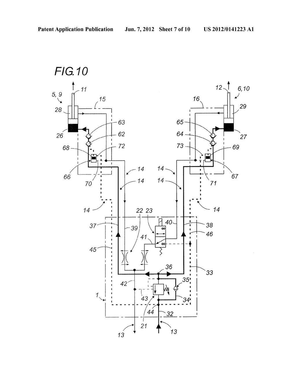 SUPPLY AND RESETTING HYDRAULIC UNIT FOR A LIFTING ASSEMBLY WITH TWO     SEPARATE SIMULTANEOUSLY ACTUATED POWERED BEARINGS - diagram, schematic, and image 08