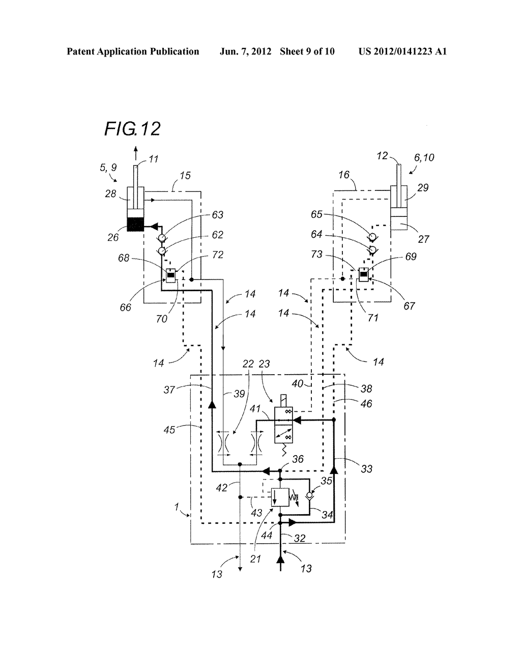 SUPPLY AND RESETTING HYDRAULIC UNIT FOR A LIFTING ASSEMBLY WITH TWO     SEPARATE SIMULTANEOUSLY ACTUATED POWERED BEARINGS - diagram, schematic, and image 10