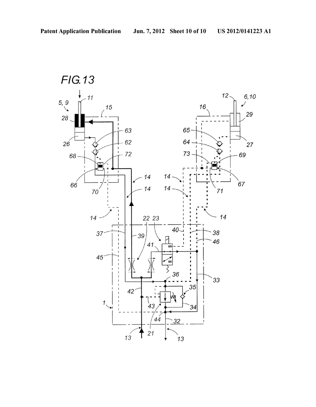 SUPPLY AND RESETTING HYDRAULIC UNIT FOR A LIFTING ASSEMBLY WITH TWO     SEPARATE SIMULTANEOUSLY ACTUATED POWERED BEARINGS - diagram, schematic, and image 11