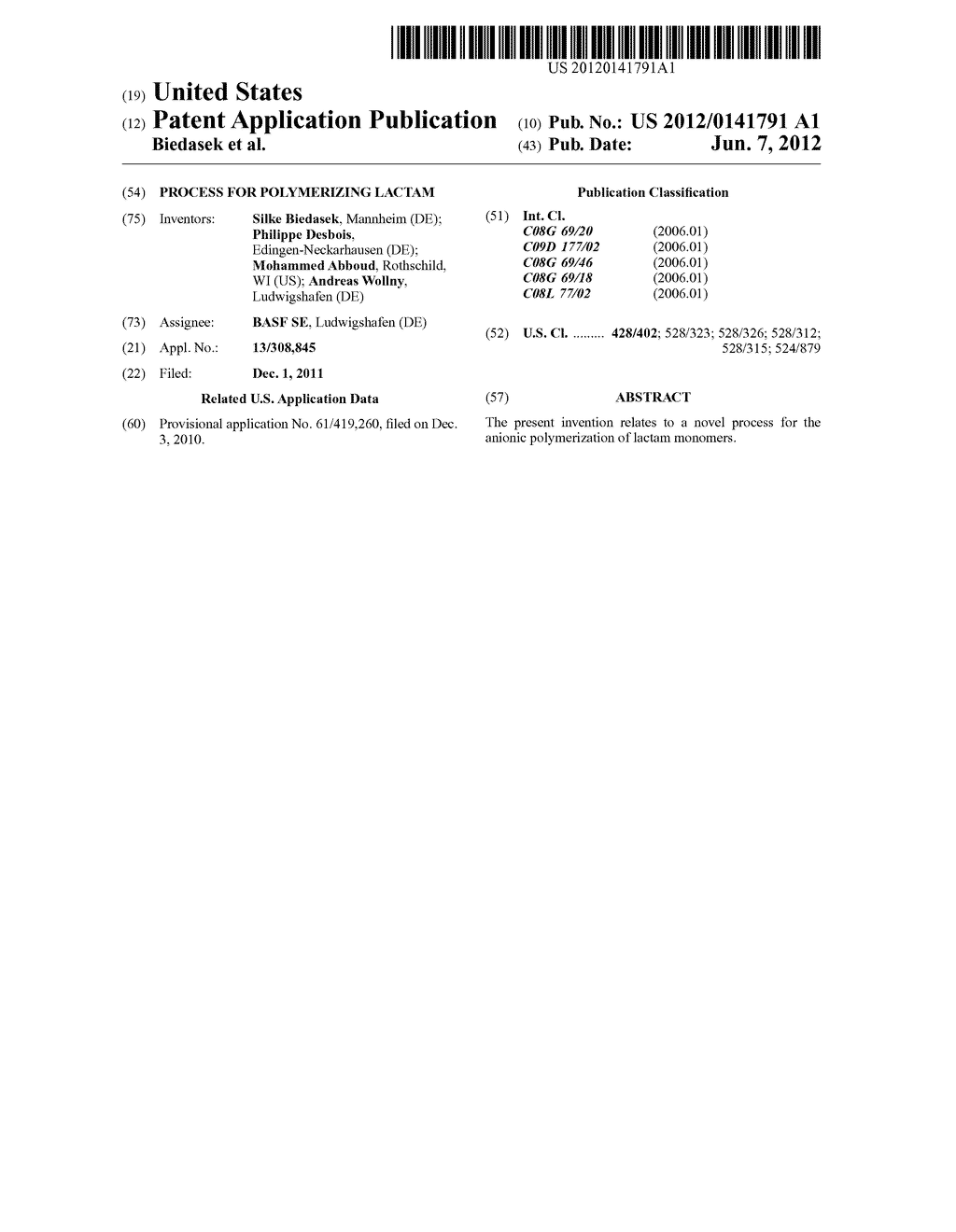 PROCESS FOR POLYMERIZING LACTAM - diagram, schematic, and image 01