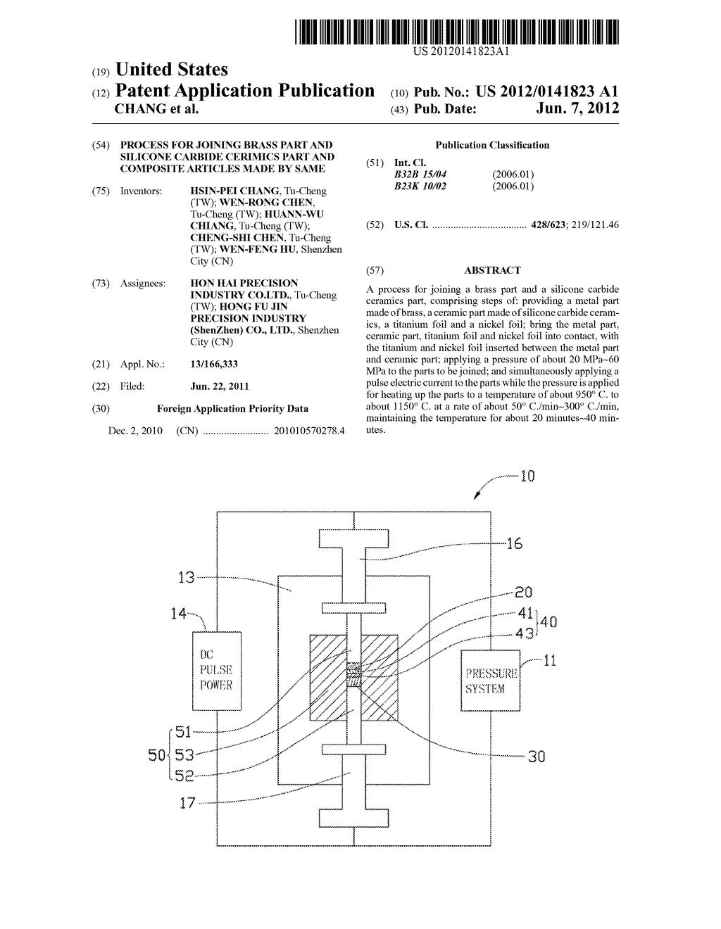 PROCESS FOR JOINING BRASS PART AND SILICONE CARBIDE CERIMICS PART AND     COMPOSITE ARTICLES MADE BY SAME - diagram, schematic, and image 01