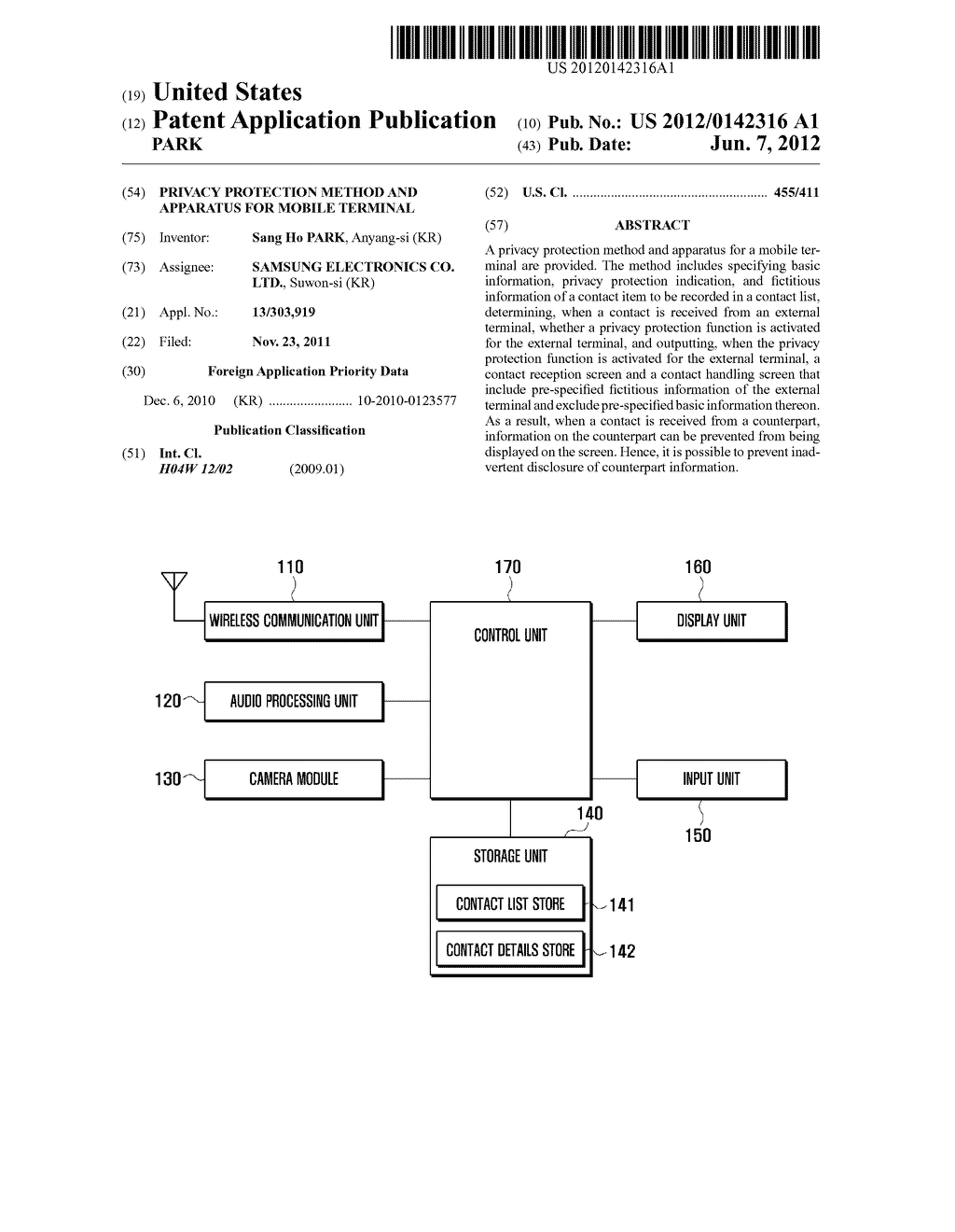 PRIVACY PROTECTION METHOD AND APPARATUS FOR MOBILE TERMINAL - diagram, schematic, and image 01