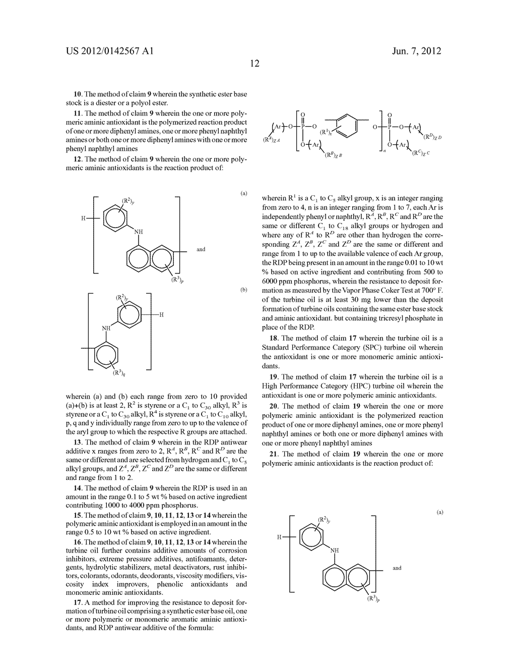 METHOD FOR MAINTAINING ANTIWEAR PERFORMANCE OF TURBINE OILS CONTAINING     POLYMERIZED AMINE ANTIOXIDANTS AND FOR IMPROVING THE DEPOSIT FORMATION     RESISTANCE PERFORMANCE OF TURBINE OILS CONTAINING MONOMERIC AND/OR     POLYMERIC ANTIOXIDANTS - diagram, schematic, and image 20