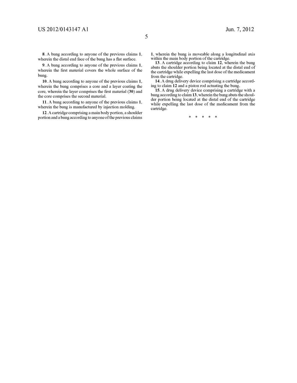 Bung for Drug Containing Cartridges in Drug Delivery Devices - diagram, schematic, and image 07