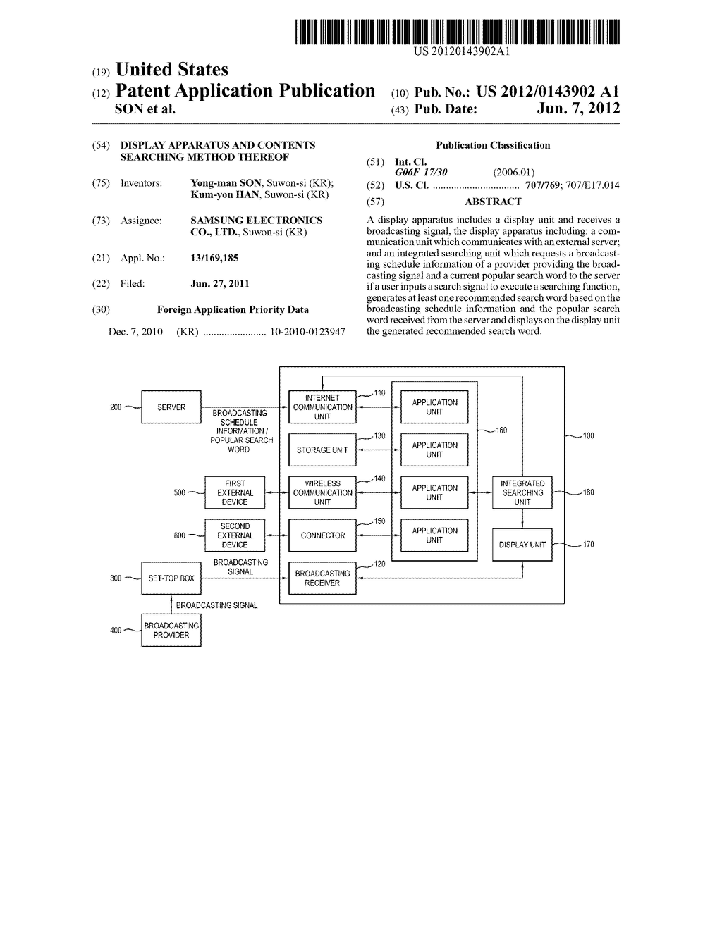 DISPLAY APPARATUS AND CONTENTS SEARCHING METHOD THEREOF - diagram, schematic, and image 01