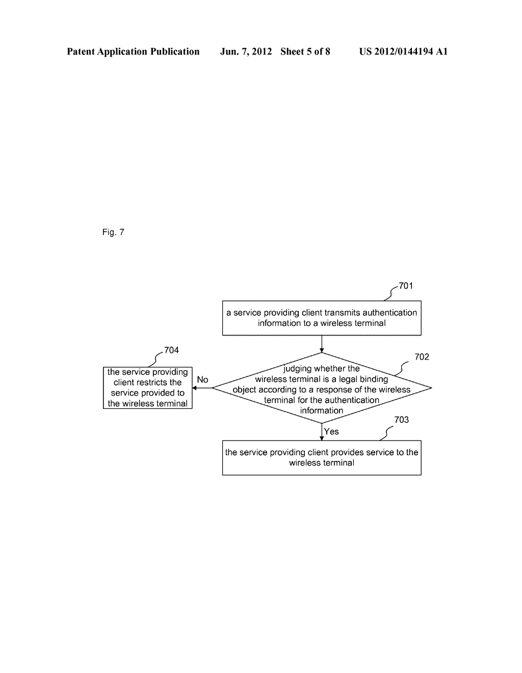 Service providing client, wireless terminal and method for implementing     binding - diagram, schematic, and image 06