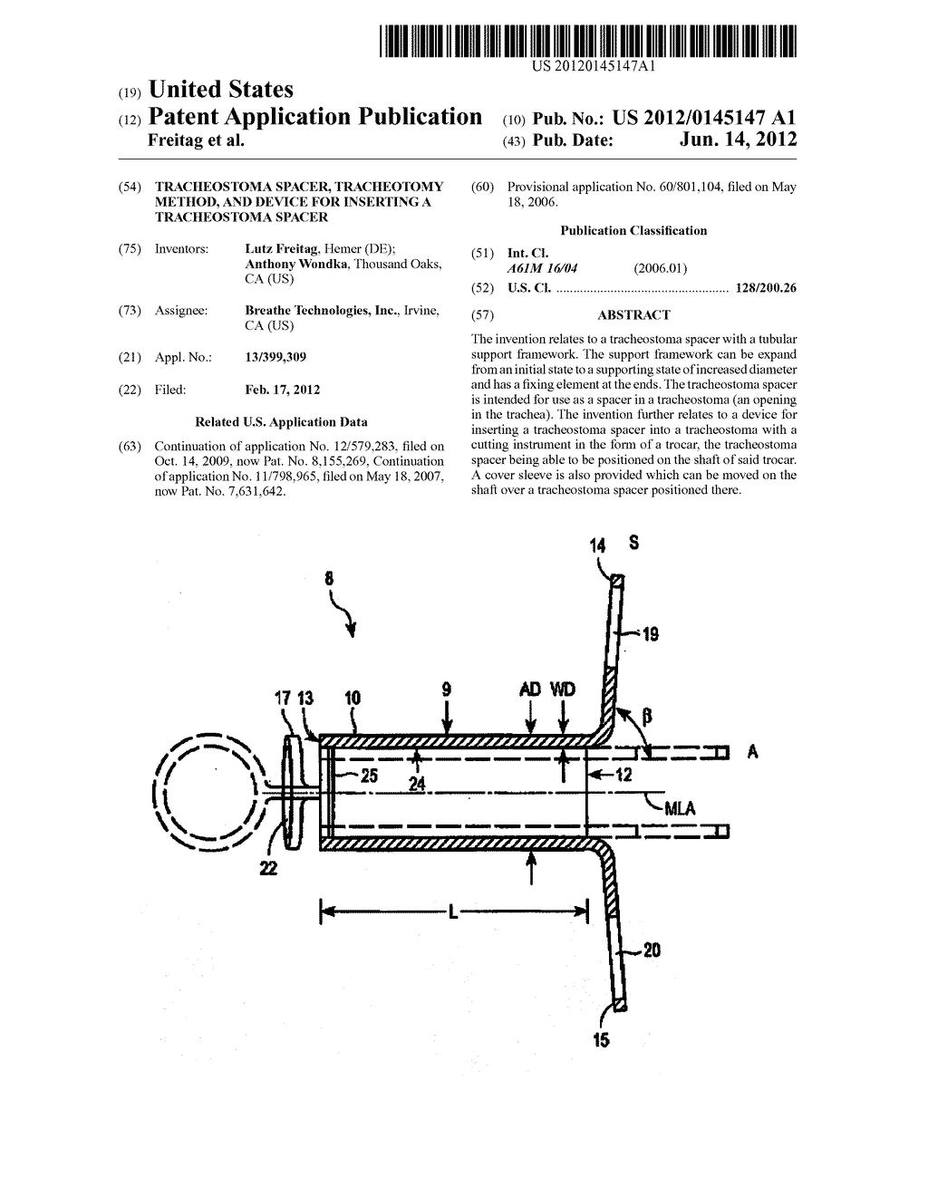 TRACHEOSTOMA SPACER, TRACHEOTOMY METHOD, AND DEVICE FOR INSERTING A     TRACHEOSTOMA SPACER - diagram, schematic, and image 01