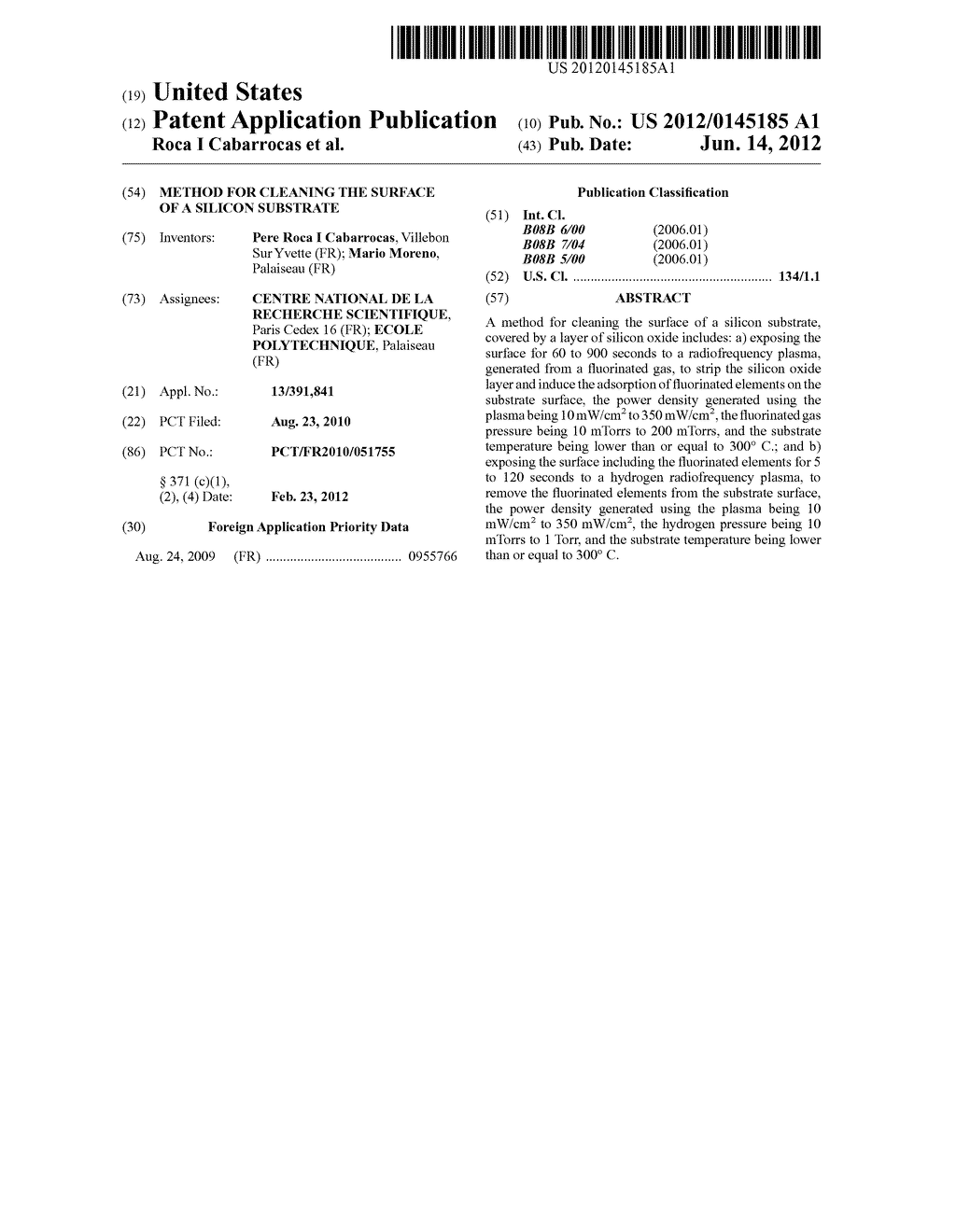 METHOD FOR CLEANING THE SURFACE OF A SILICON SUBSTRATE - diagram, schematic, and image 01