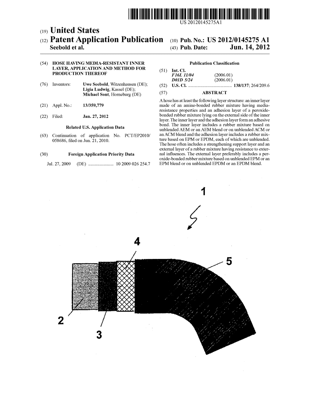 HOSE HAVING MEDIA-RESISTANT INNER LAYER, APPLICATION AND METHOD FOR     PRODUCTION THEREOF - diagram, schematic, and image 01