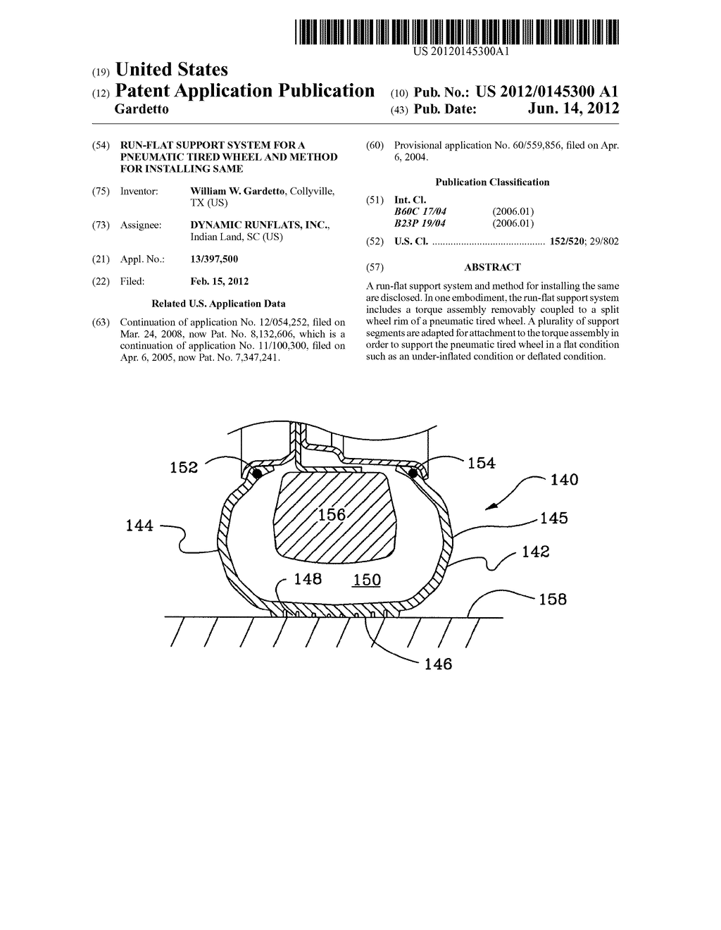 RUN-FLAT SUPPORT SYSTEM FOR A PNEUMATIC TIRED WHEEL AND METHOD FOR     INSTALLING SAME - diagram, schematic, and image 01