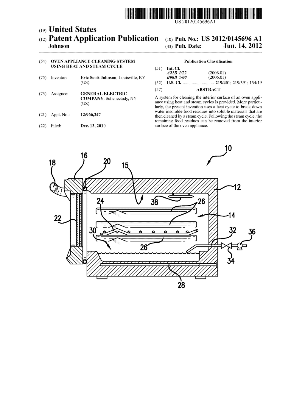 OVEN APPLIANCE CLEANING SYSTEM USING HEAT AND STEAM CYCLE - diagram, schematic, and image 01