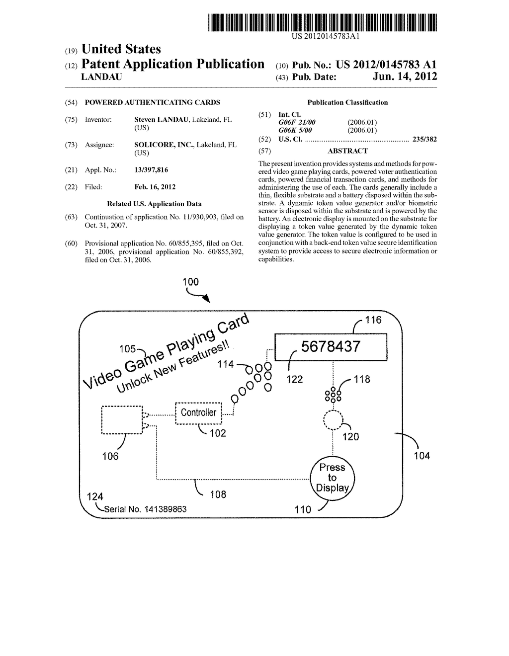 POWERED AUTHENTICATING CARDS - diagram, schematic, and image 01