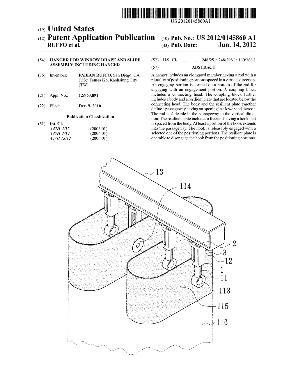 HANGER FOR WINDOW DRAPE AND SLIDE ASSEMBLY INCLUDING HANGER - diagram, schematic, and image 01