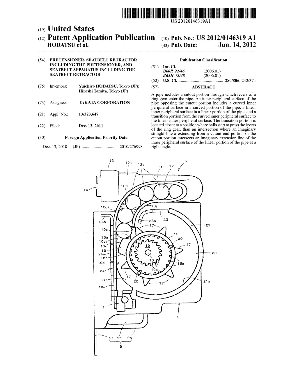 PRETENSIONER, SEATBELT RETRACTOR INCLUDING THE PRETENSIONER, AND SEATBELT     APPARATUS INCLUDING THE SEATBELT RETRACTOR - diagram, schematic, and image 01