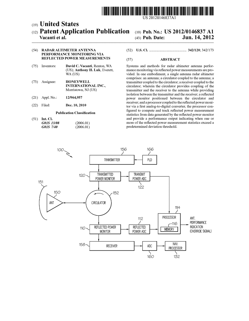 RADAR ALTIMETER ANTENNA PERFORMANCE MONITORING VIA REFLECTED POWER     MEASUREMENTS - diagram, schematic, and image 01