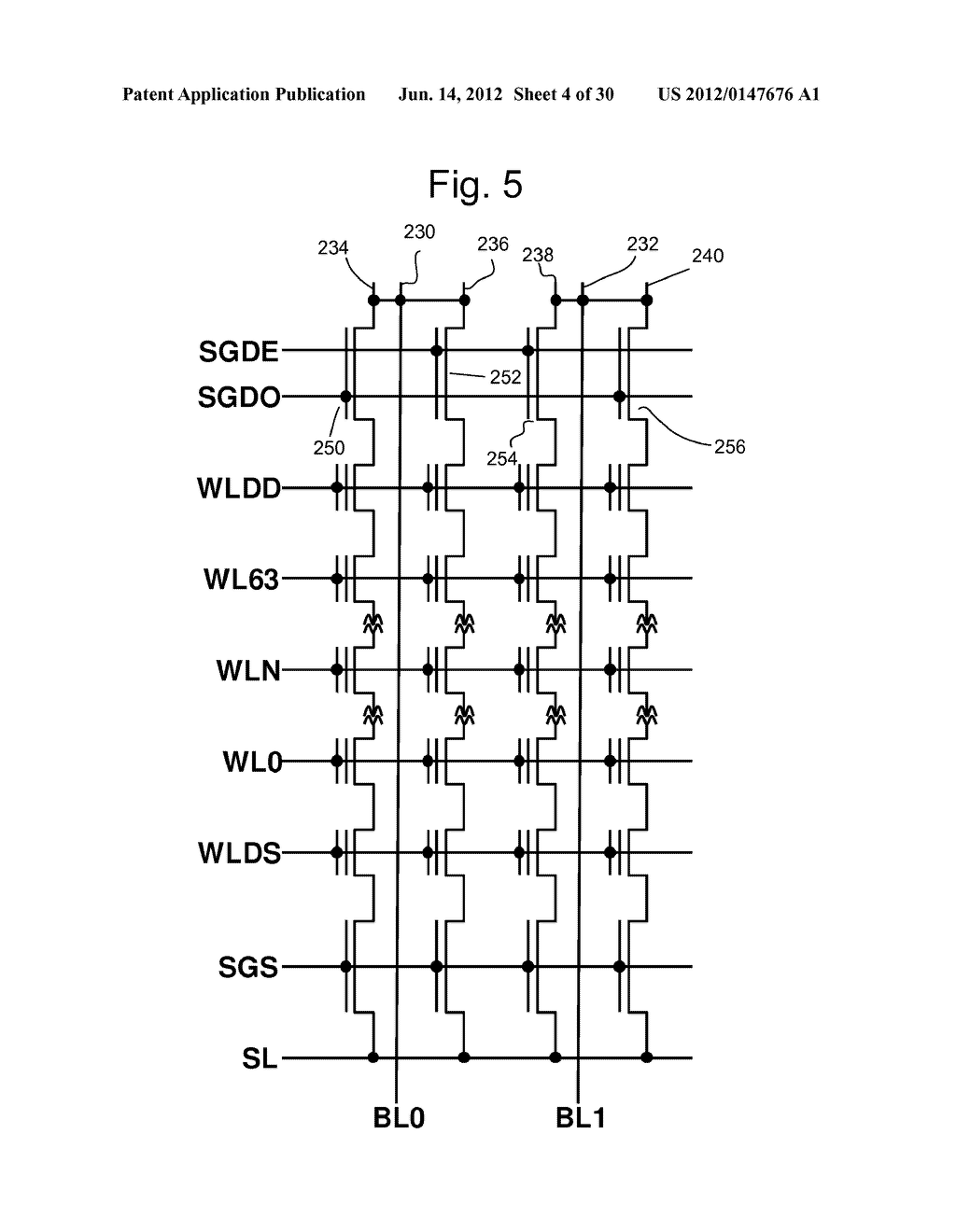 NON-VOLATILE STORAGE SYSTEM WITH SHARED BIT LINES CONNECTED TO SINGLE     SELECTION DEVICE - diagram, schematic, and image 05