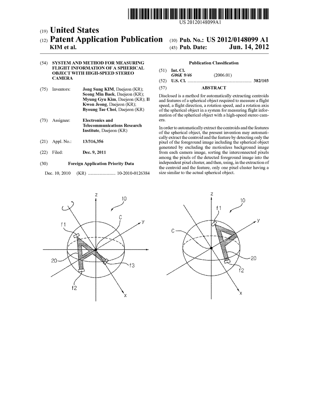 SYSTEM AND METHOD FOR MEASURING FLIGHT INFORMATION OF A SPHERICAL OBJECT     WITH HIGH-SPEED STEREO CAMERA - diagram, schematic, and image 01