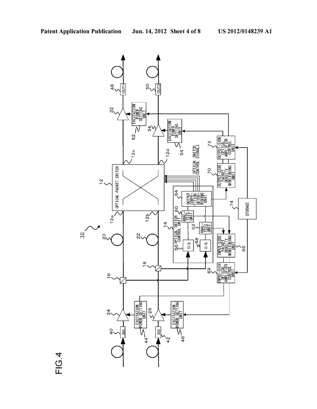 OPTICAL PACKET SWITCHING APPARATUS, OPTICAL PACKET SWITCHING SYSTEM, AND     OPTICAL PACKET IN-LINE AMPLIFIER APPARATUS - diagram, schematic, and image 05