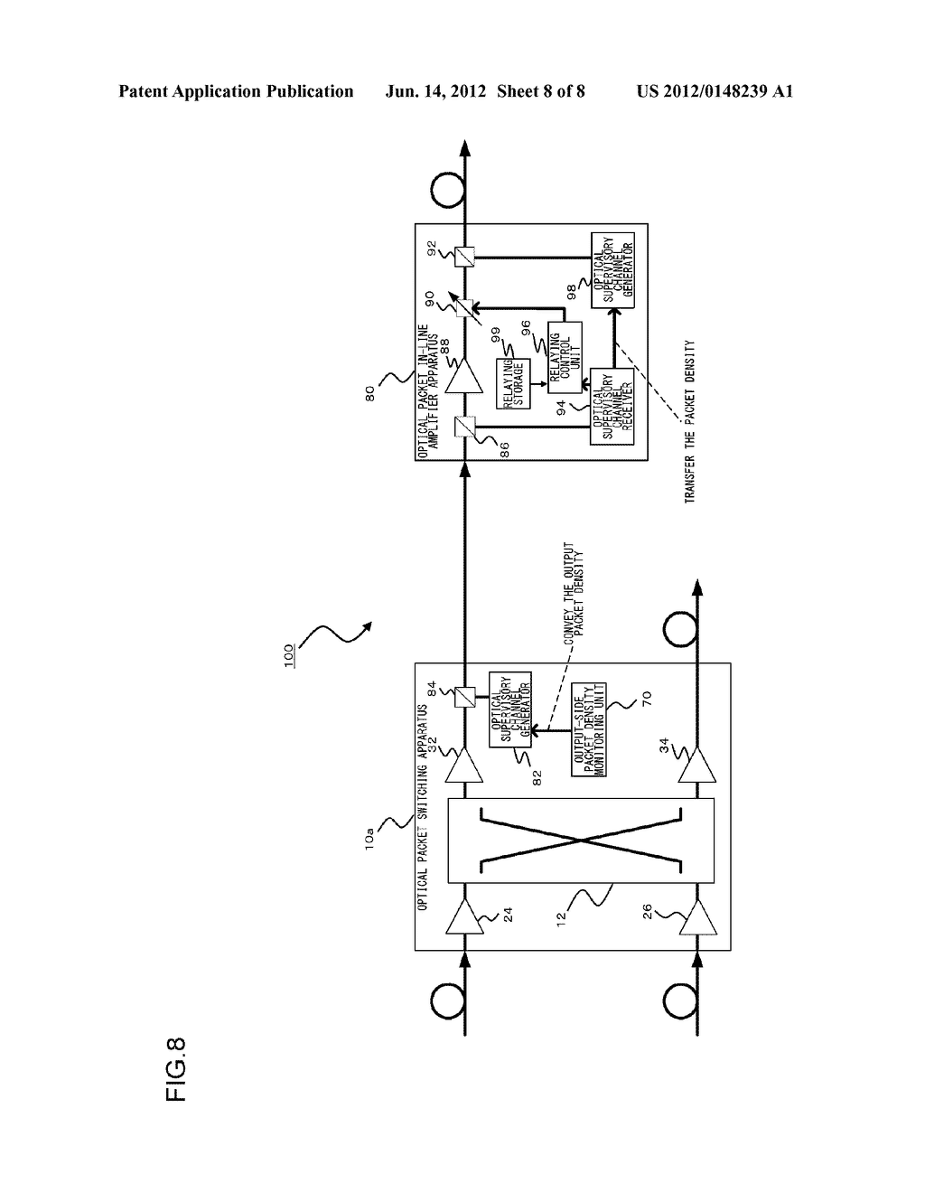 OPTICAL PACKET SWITCHING APPARATUS, OPTICAL PACKET SWITCHING SYSTEM, AND     OPTICAL PACKET IN-LINE AMPLIFIER APPARATUS - diagram, schematic, and image 09