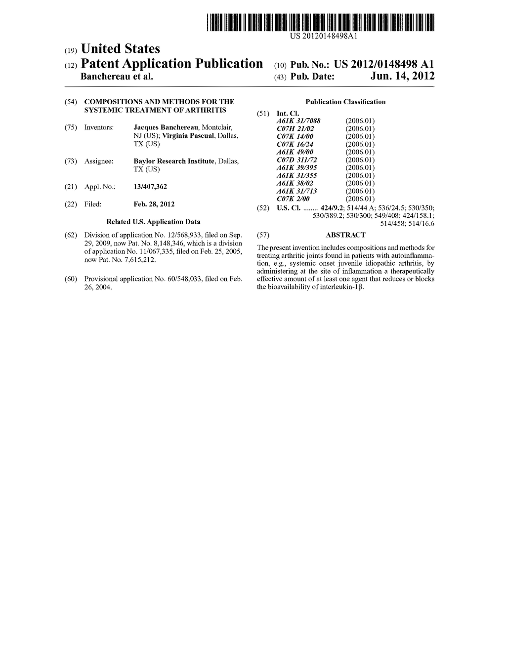 Compositions and Methods for the Systemic Treatment of Arthritis - diagram, schematic, and image 01