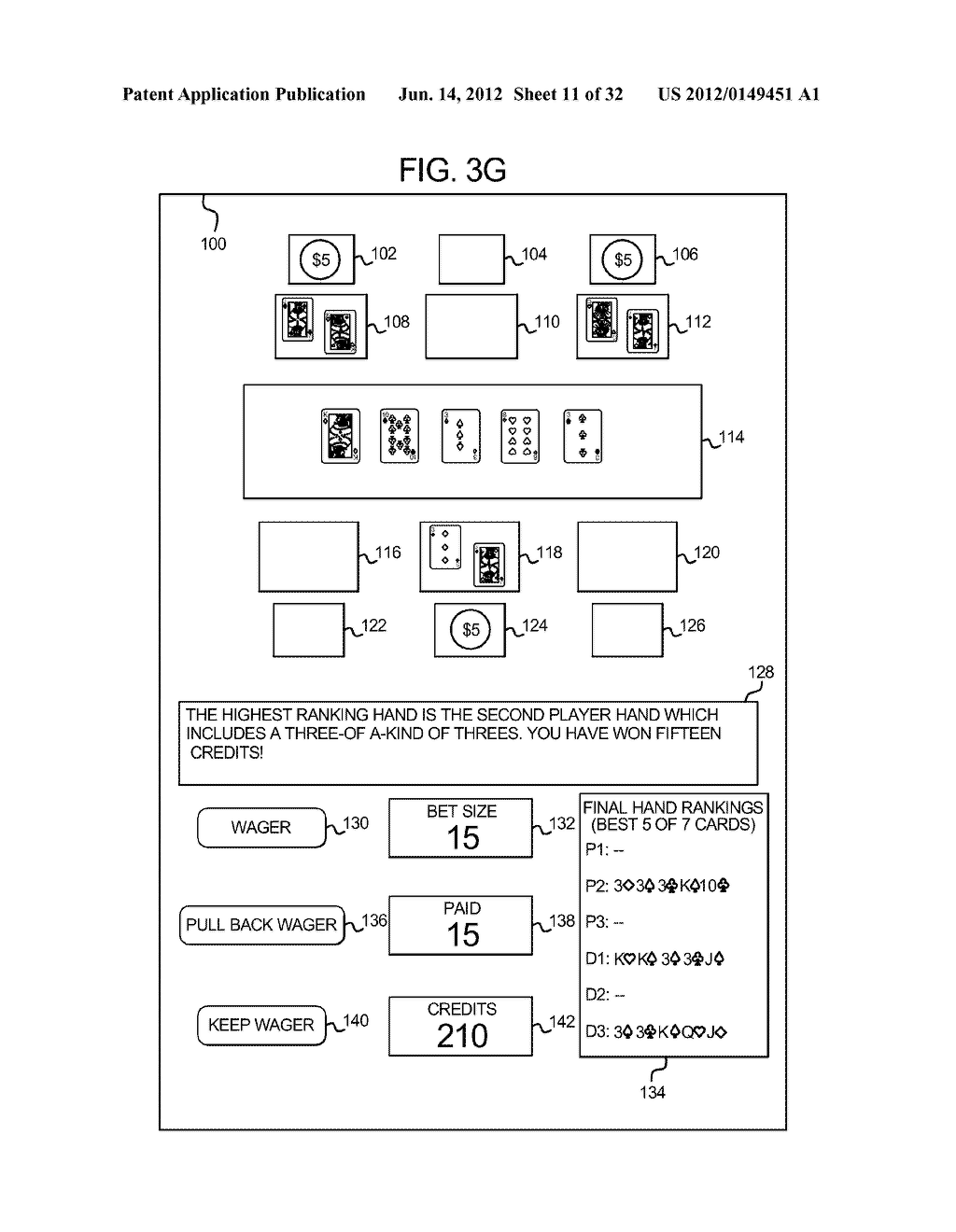 GAMING SYSTEM, GAMING DEVICE, AND METHOD PROVIDING MULTIPLE HAND CARD GAME - diagram, schematic, and image 12
