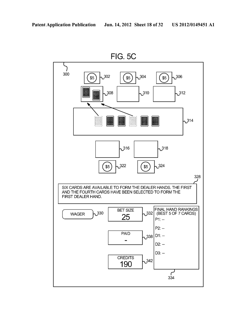 GAMING SYSTEM, GAMING DEVICE, AND METHOD PROVIDING MULTIPLE HAND CARD GAME - diagram, schematic, and image 19