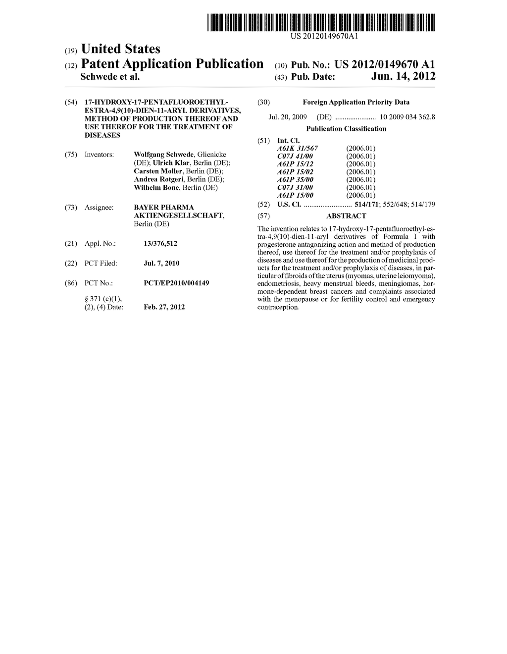 17-HYDROXY-17-PENTAFLUOROETHYL-ESTRA-4,9(10)-DIEN-11-ARYL DERIVATIVES,     METHOD OF PRODUCTION THEREOF AND USE THEREOF FOR THE TREATMENT OF     DISEASES - diagram, schematic, and image 01