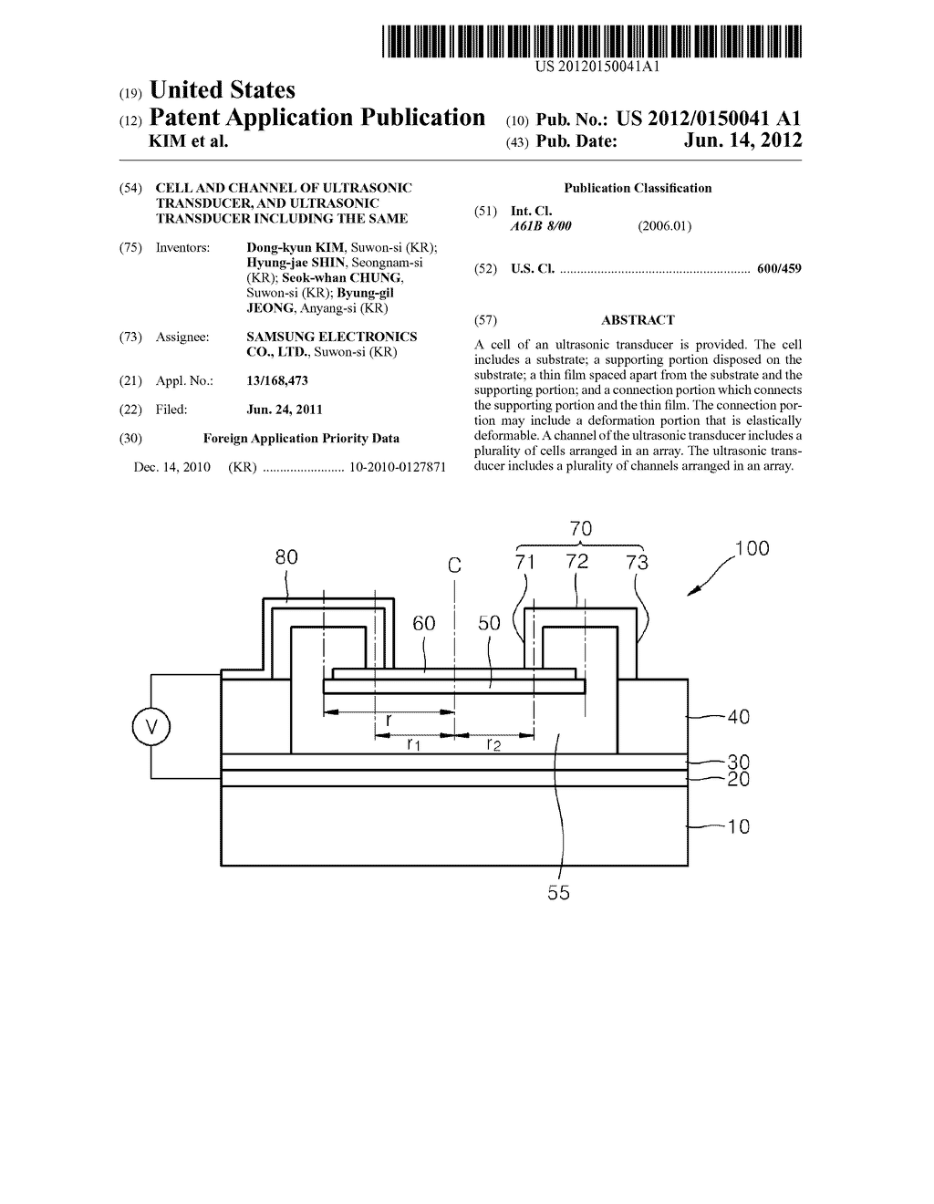 CELL AND CHANNEL OF ULTRASONIC TRANSDUCER, AND ULTRASONIC TRANSDUCER     INCLUDING THE SAME - diagram, schematic, and image 01