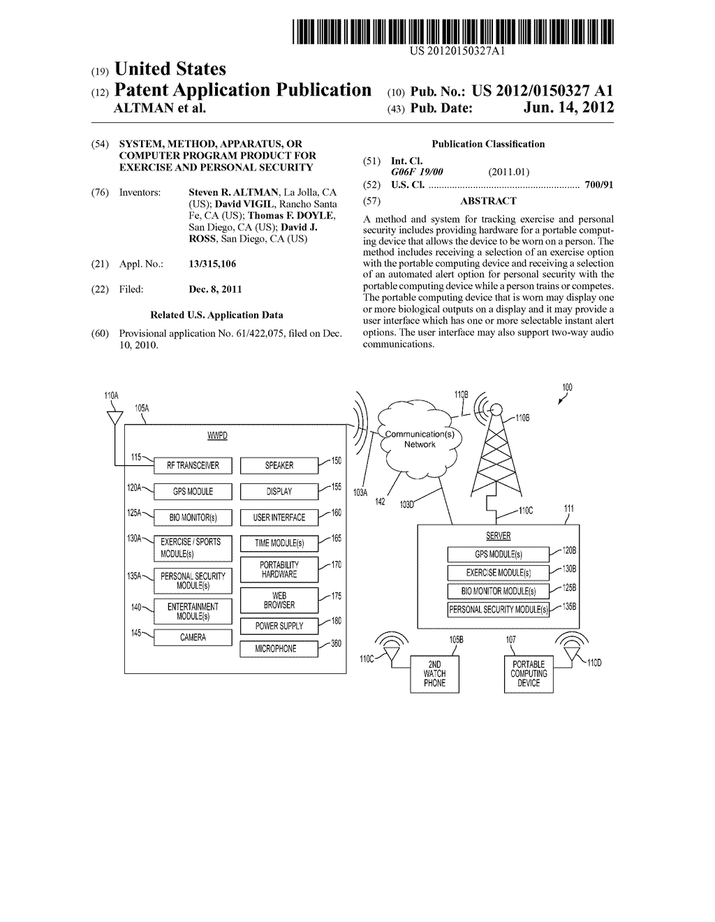 SYSTEM, METHOD, APPARATUS, OR COMPUTER PROGRAM PRODUCT FOR EXERCISE AND     PERSONAL SECURITY - diagram, schematic, and image 01