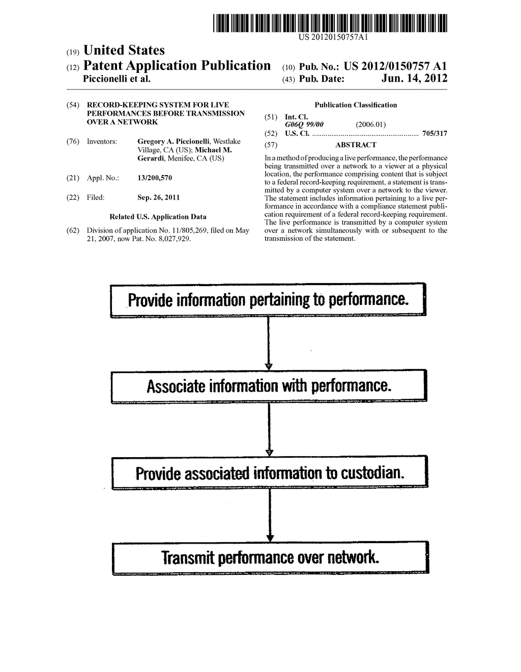 Record-keeping system for live performances before transmission over a     network - diagram, schematic, and image 01