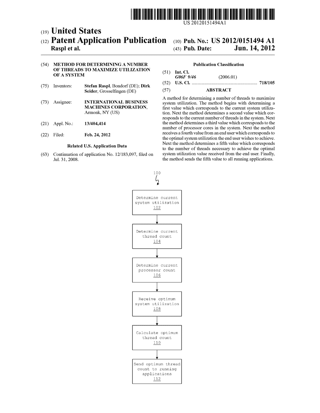 METHOD FOR DETERMINING A NUMBER OF THREADS TO MAXIMIZE UTILIZATION OF A     SYSTEM - diagram, schematic, and image 01