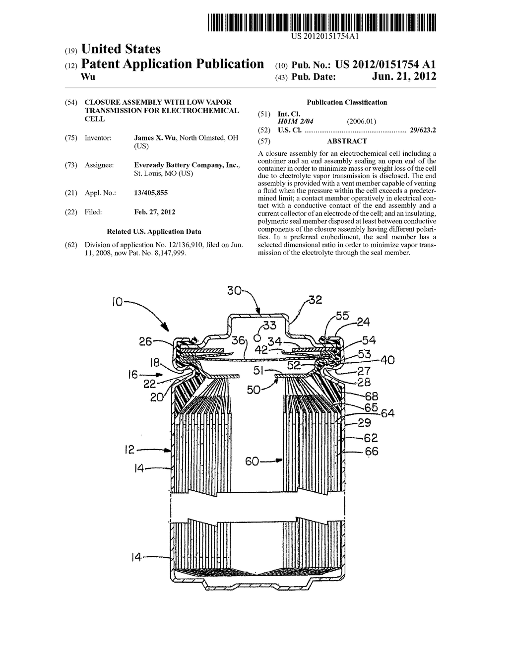 Closure Assembly with Low Vapor Transmission for Electrochemical Cell - diagram, schematic, and image 01