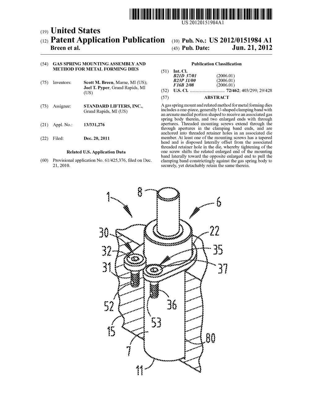 GAS SPRING MOUNTING ASSEMBLY AND METHOD FOR METAL FORMING DIES - diagram, schematic, and image 01