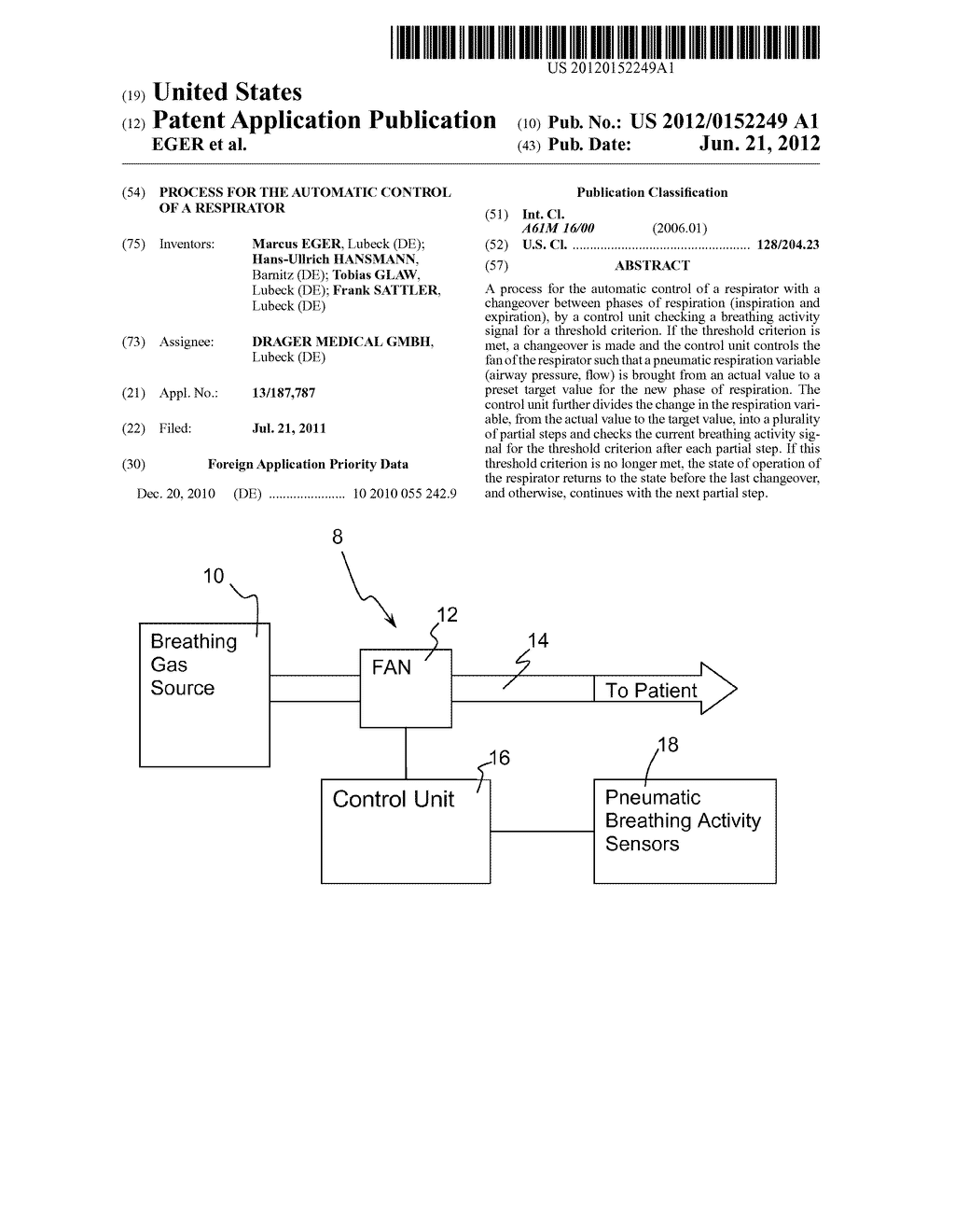 PROCESS FOR THE AUTOMATIC CONTROL OF A RESPIRATOR - diagram, schematic, and image 01