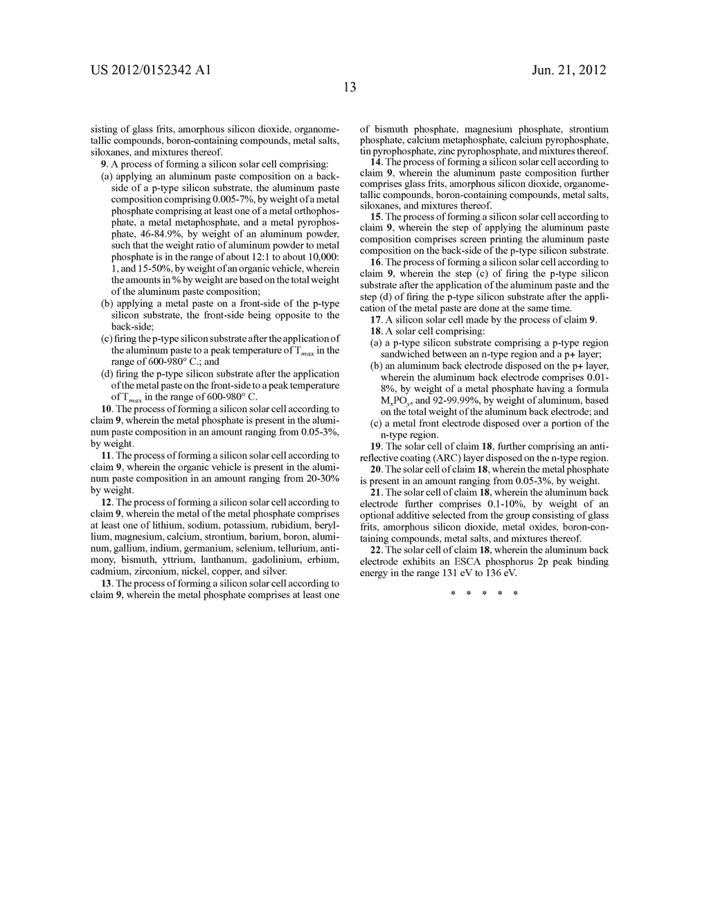 ALUMINUM PASTE COMPOSITIONS COMPRISING METAL PHOSPHATES AND THEIR USE IN     MANUFACTURING SOLAR CELLS - diagram, schematic, and image 15