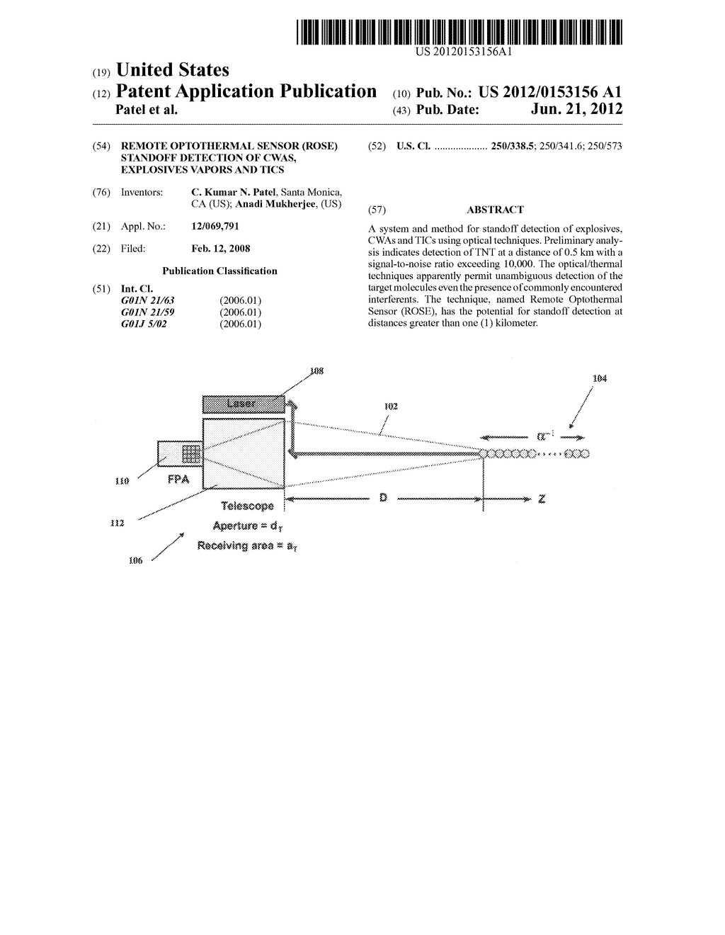 Remote optothermal sensor (rose) standoff detection of CWAs, explosives     vapors and TICs - diagram, schematic, and image 01