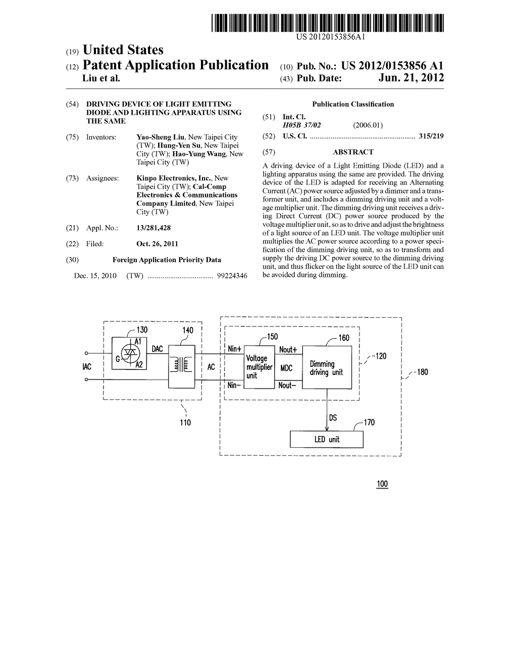 DRIVING DEVICE OF LIGHT EMITTING DIODE AND LIGHTING APPARATUS USING THE     SAME - diagram, schematic, and image 01