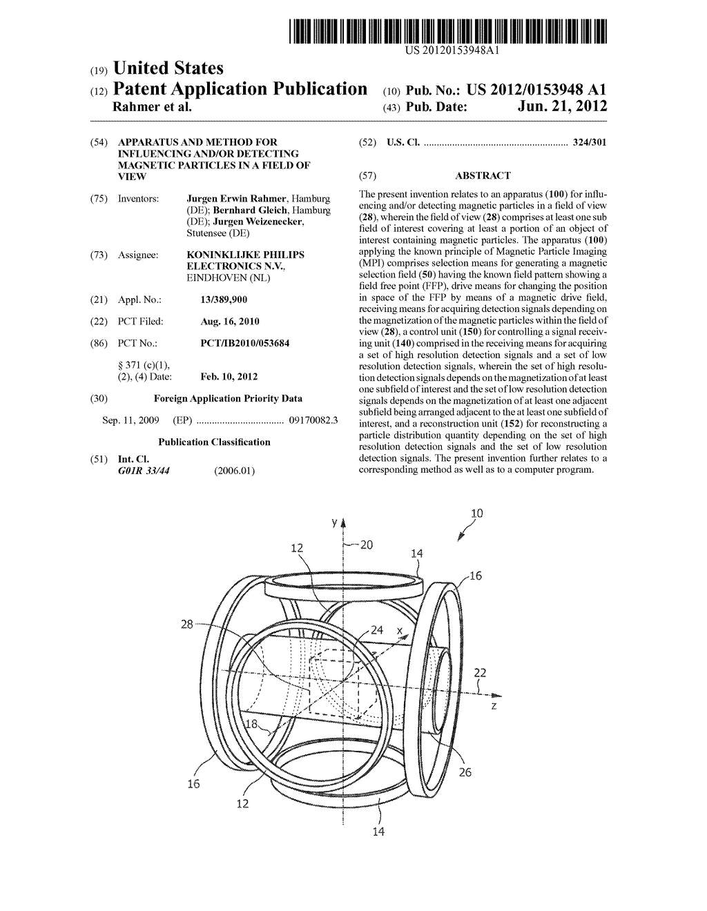 APPARATUS AND METHOD FOR INFLUENCING AND/OR DETECTING MAGNETIC PARTICLES     IN A FIELD OF VIEW - diagram, schematic, and image 01