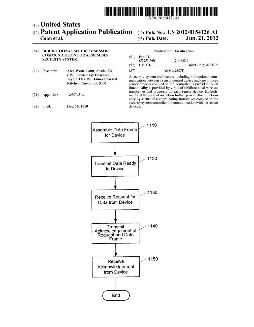 BIDIRECTIONAL SECURITY SENSOR COMMUNICATION FOR A PREMISES SECURITY SYSTEM - diagram, schematic, and image 01