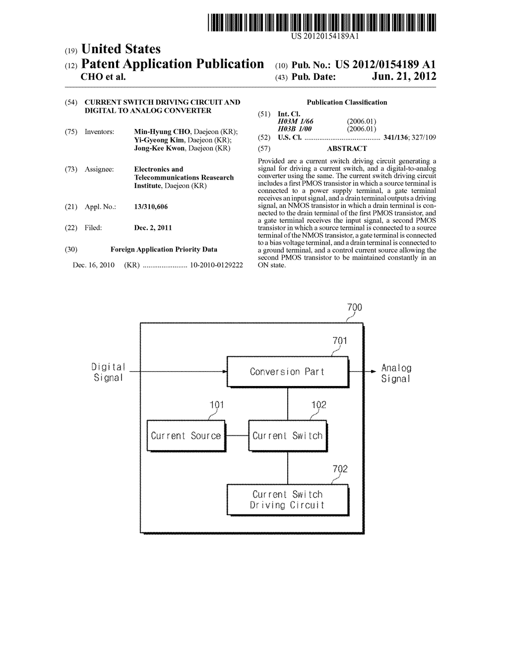 CURRENT SWITCH DRIVING CIRCUIT AND DIGITAL TO ANALOG CONVERTER - diagram, schematic, and image 01