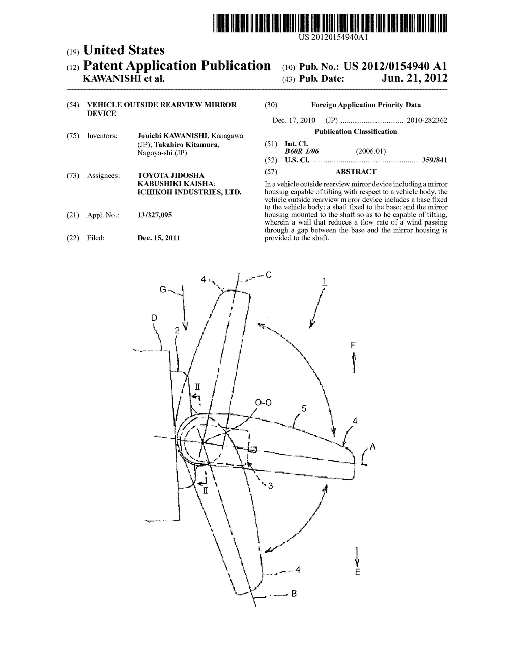 VEHICLE OUTSIDE REARVIEW MIRROR DEVICE - diagram, schematic, and image 01