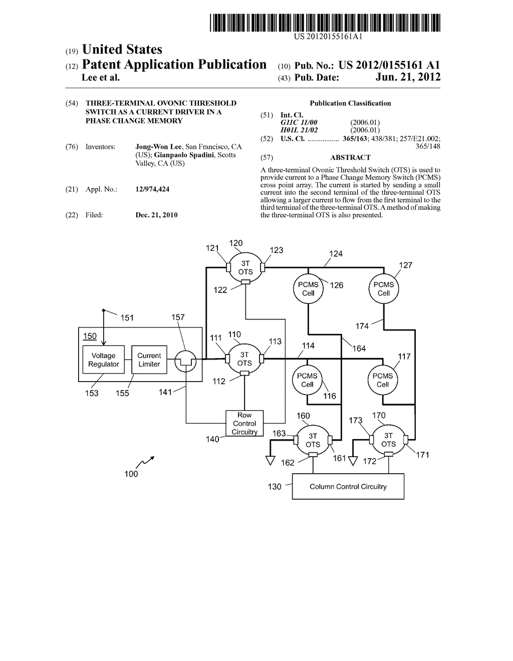 THREE-TERMINAL OVONIC THRESHOLD SWITCH AS A CURRENT DRIVER IN A PHASE     CHANGE MEMORY - diagram, schematic, and image 01