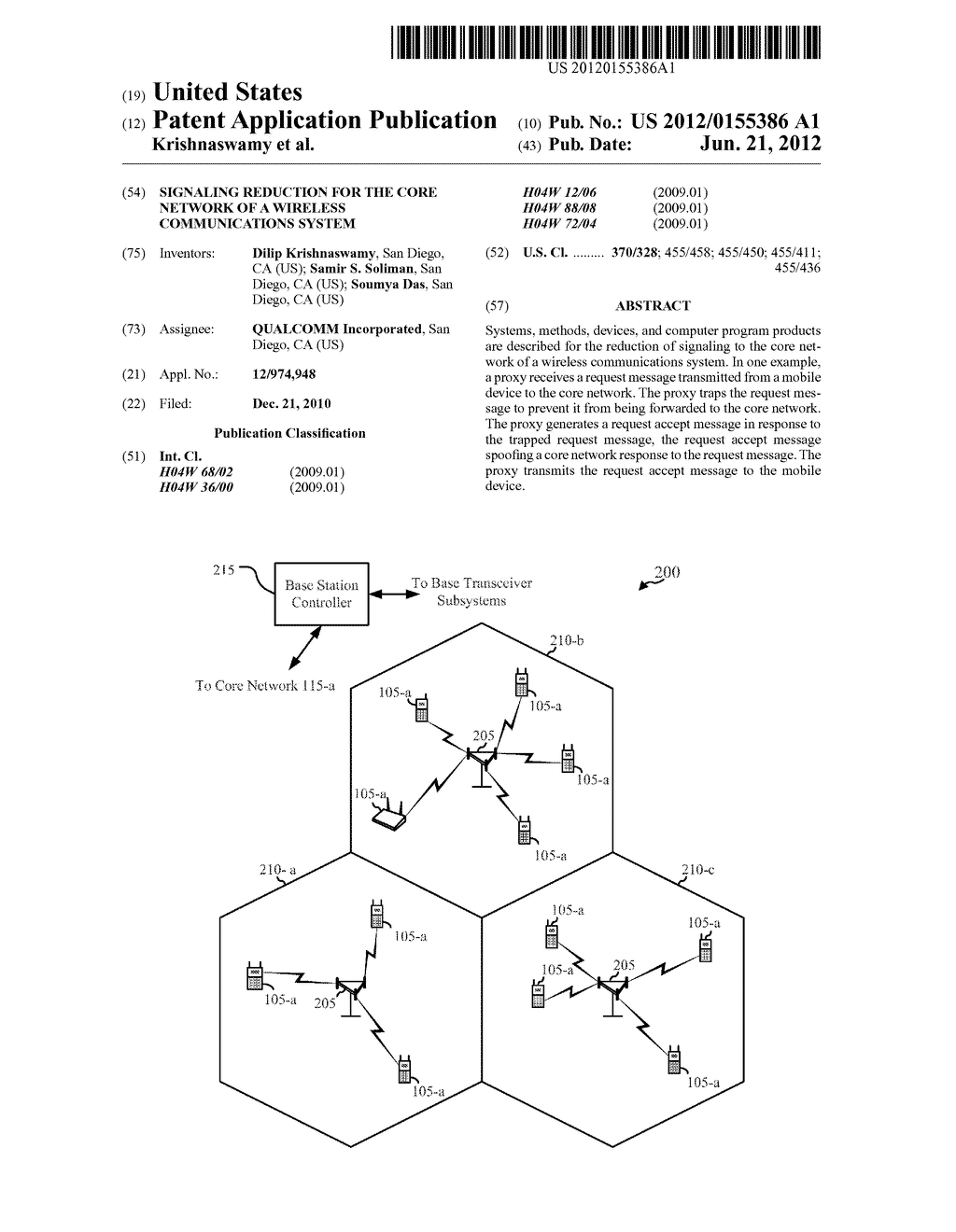 SIGNALING REDUCTION FOR THE CORE NETWORK OF A WIRELESS COMMUNICATIONS     SYSTEM - diagram, schematic, and image 01