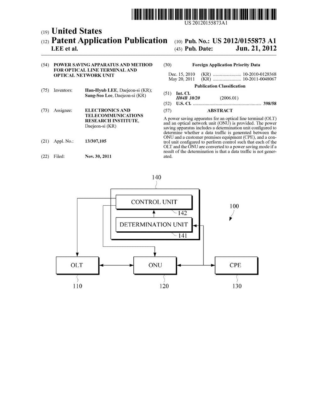 POWER SAVING APPARATUS AND METHOD FOR OPTICAL LINE TERMINAL AND OPTICAL     NETWORK UNIT - diagram, schematic, and image 01