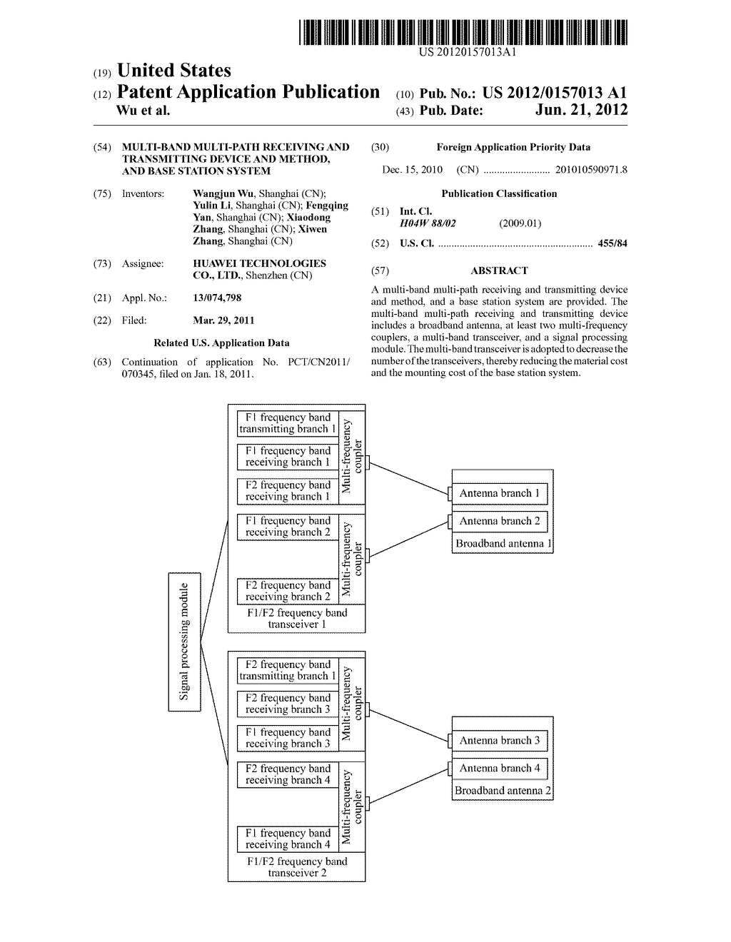 Multi-Band Multi-Path Receiving and Transmitting Device and Method, and     Base Station System - diagram, schematic, and image 01