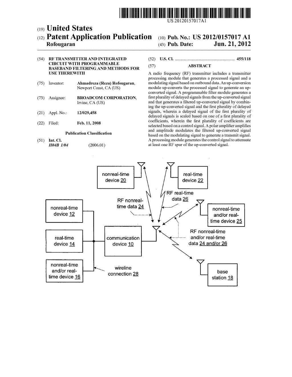 RF TRANSMITTER AND INTEGRATED CIRCUIT WITH PROGRAMMABLE BASEBAND FILTERING     AND METHODS FOR USE THEREWITH - diagram, schematic, and image 01