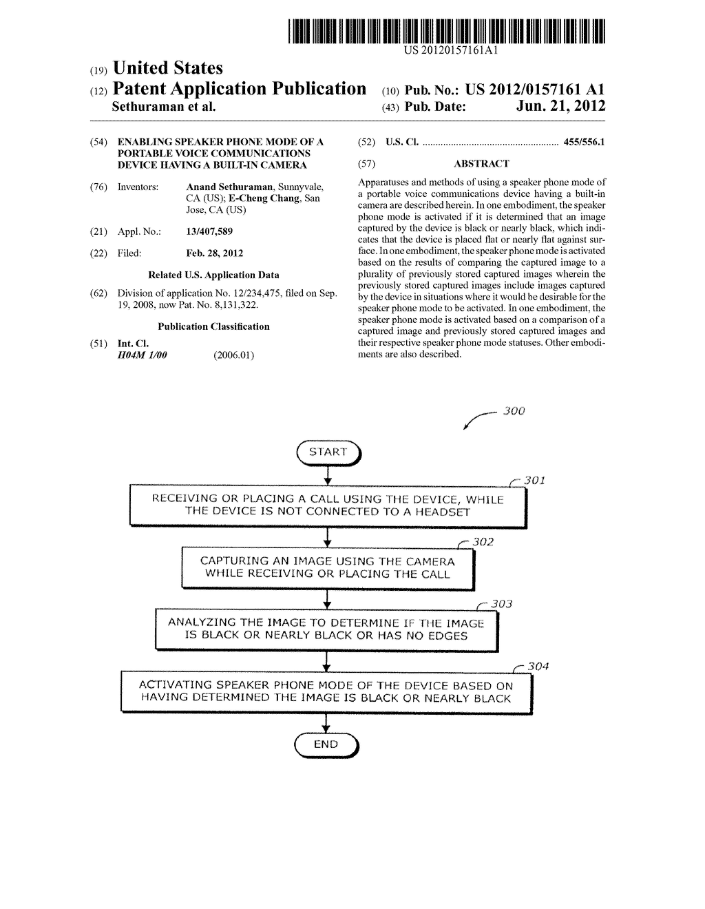 ENABLING SPEAKER PHONE MODE OF A PORTABLE VOICE COMMUNICATIONS DEVICE     HAVING A BUILT-IN CAMERA - diagram, schematic, and image 01